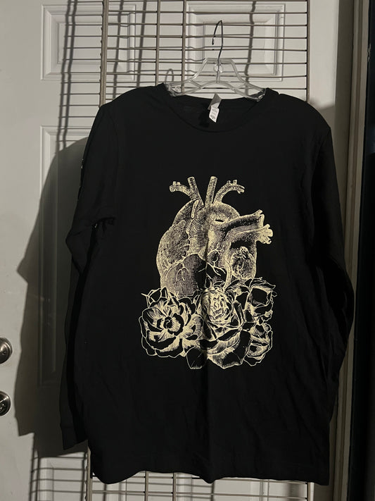 Heart and Rose Tee on Black